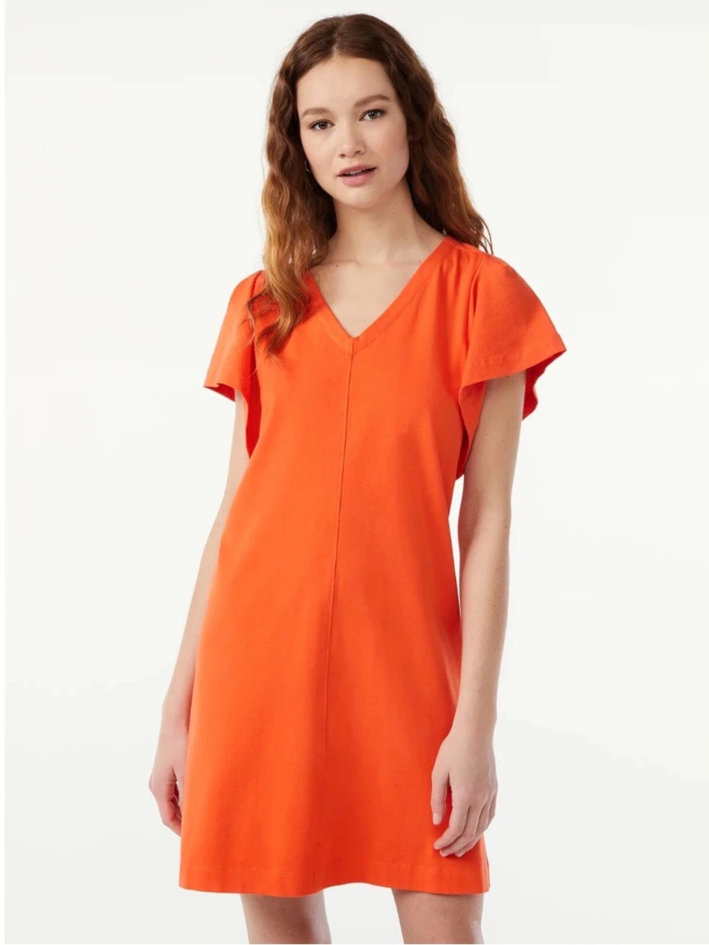 Free Assembly Tigerlily Orange V-Neck Mini Dress Flounce Sleeves Back Tie XL
